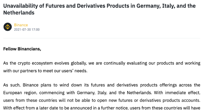 馬來西亞、印度接連找上門，幣安宣布逐步停止歐洲衍生品交易業務